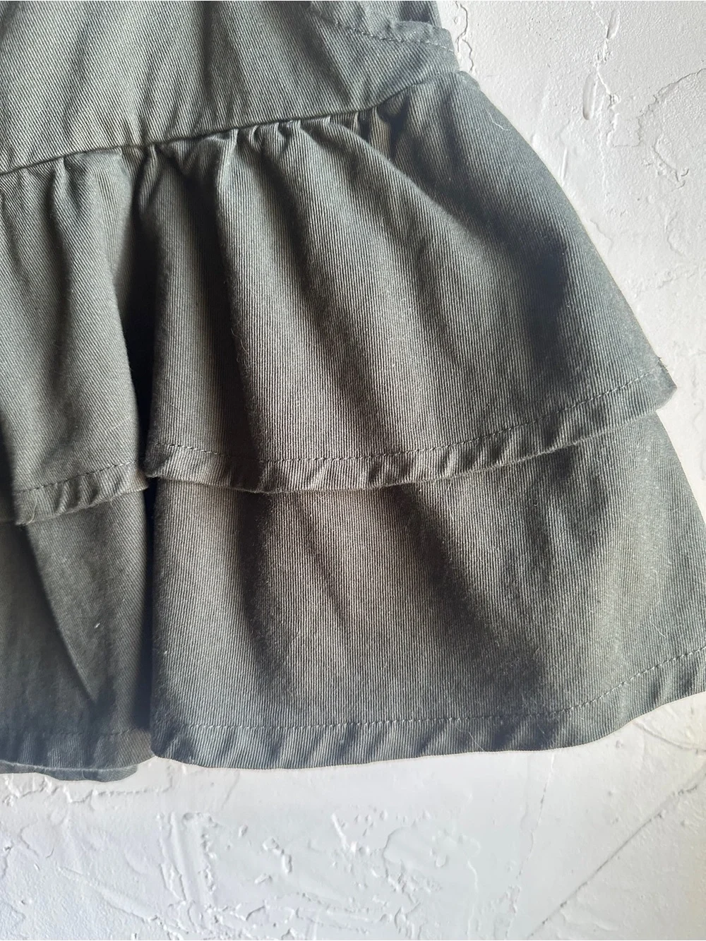 Alt Grunge Ruffle Mini Skirt Dark Olive Y2K Utility Social Collision M
